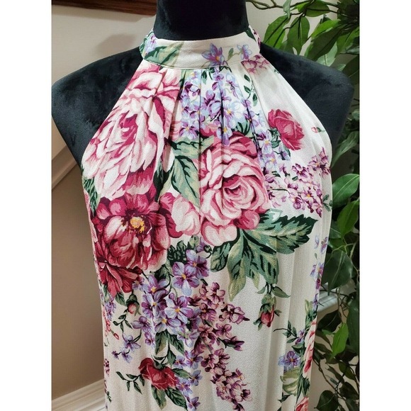 Forever 21 Women White Floral Rayon Halter Neck Sleeveless Knee Length Dress M - Picture 5 of 10